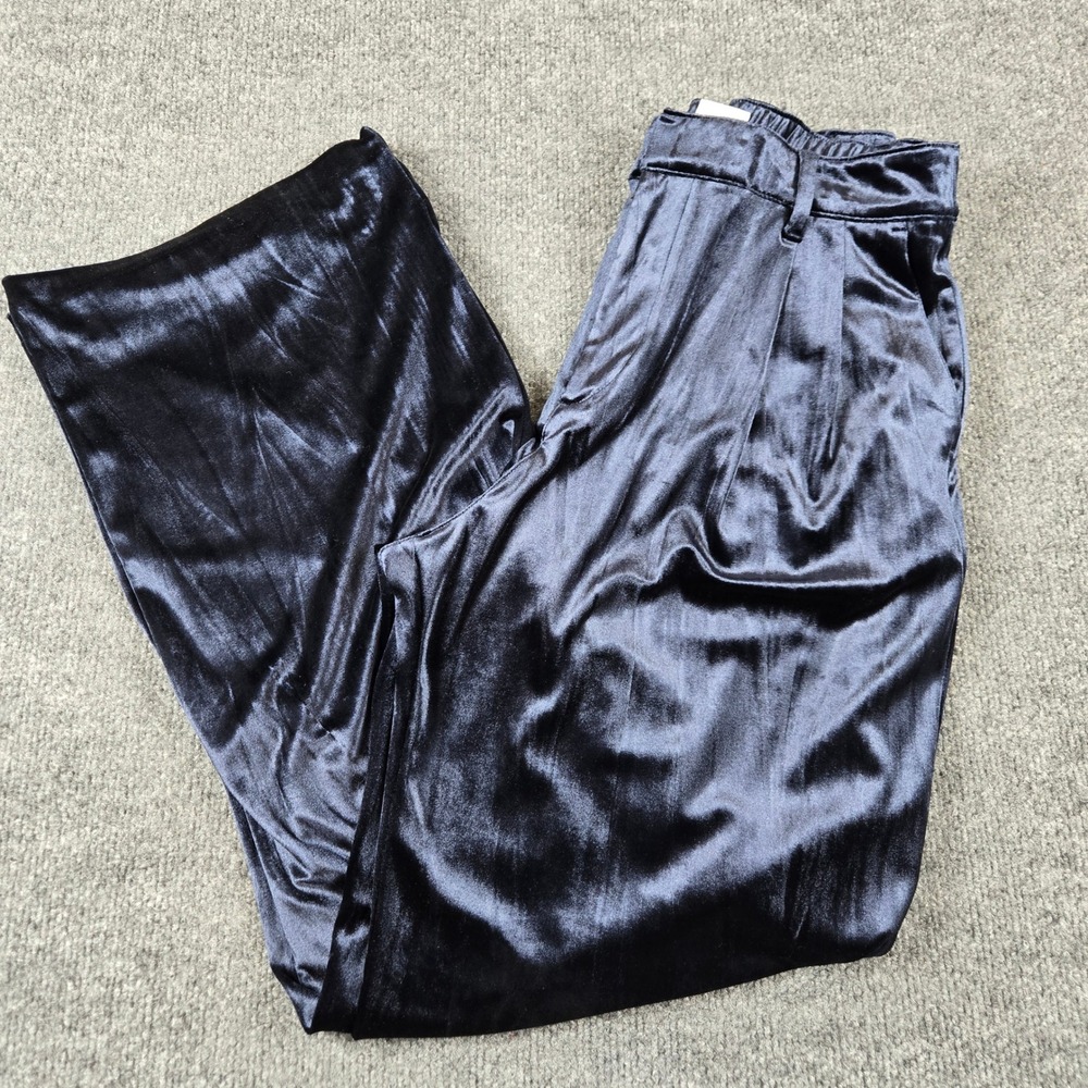 Gap Easy Trouser Womens Size 6 Navy Blue Velvet Wide Leg Pleated Pants Holiday